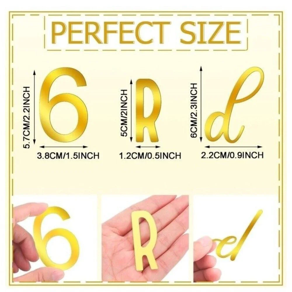 124 Piece Gold Acrylic Number Alphabet Cake Topper DIY Set Personalize Custom